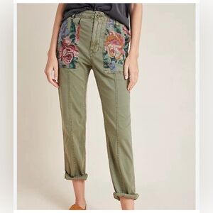Anthropologie Floral Green Pant